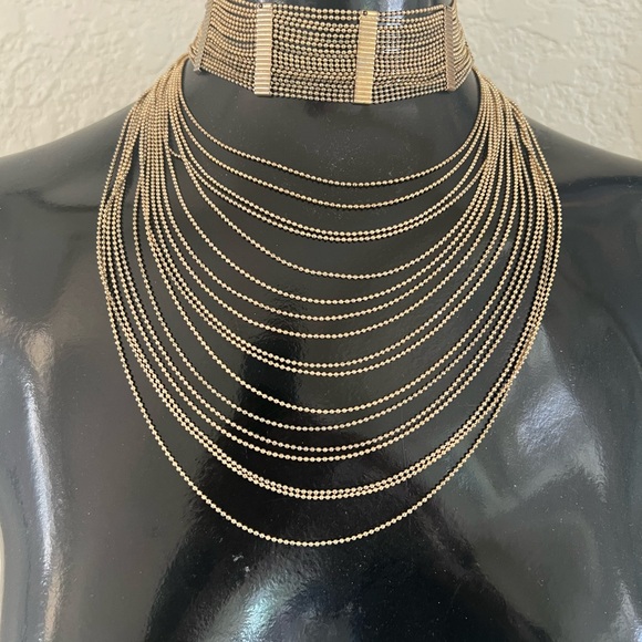 Natasha Couture Gold Multi-Layer Necklace and Choker - Picture 1 of 4